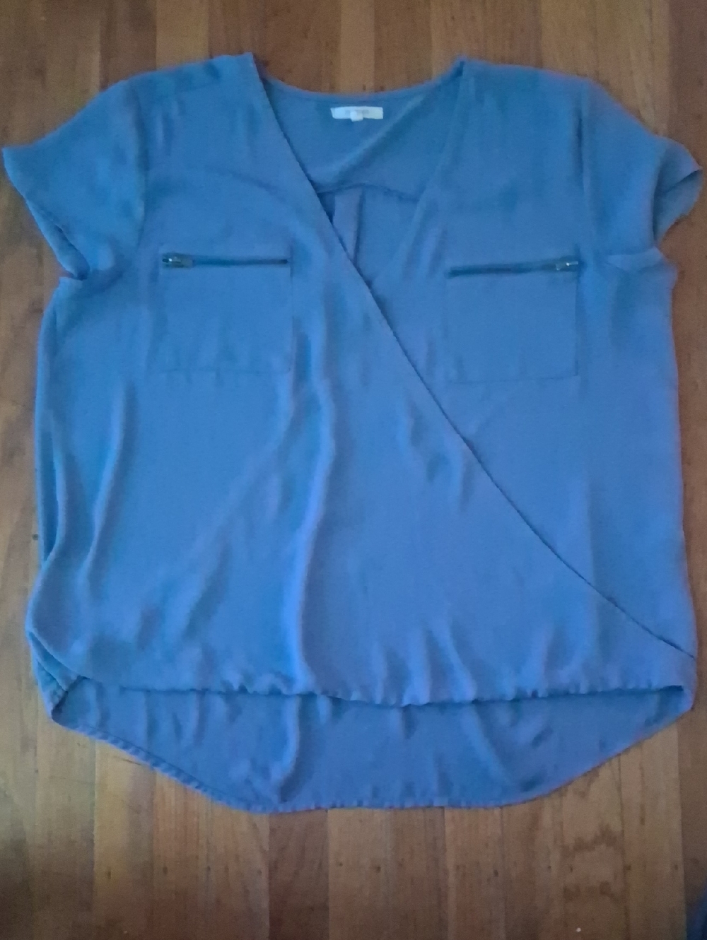 Maurices Slate Blue Draped Short-Sleeve Blouse